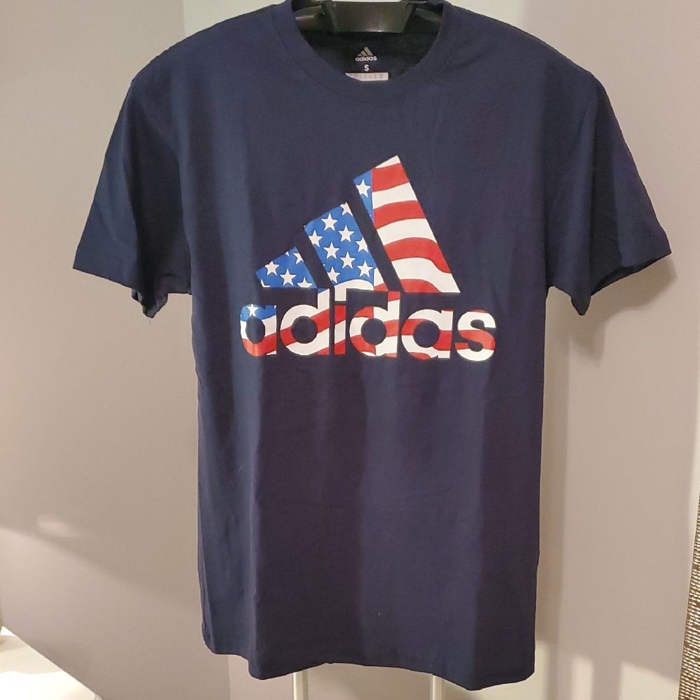 Adidas Blue Short Sleeve Tee with Bold Graphic